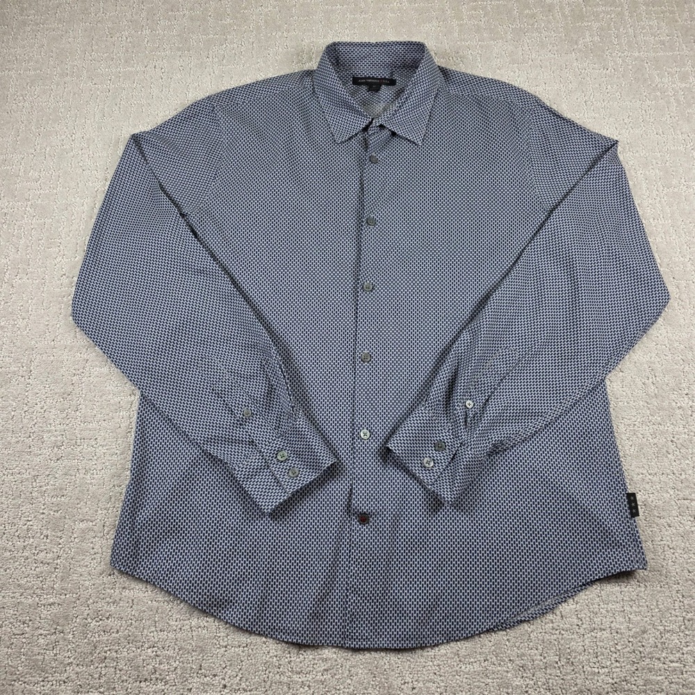 John Varvatos USA Mens Blue Geometric Honeycomb Print Button Down Shirt Medium